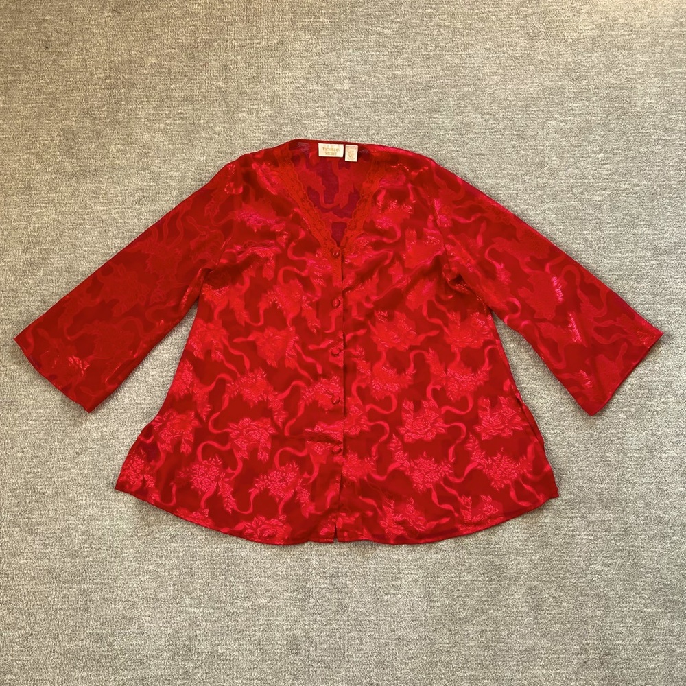 Victoria’s Secret Vintage Gold Label Red Sheer Floral Nightwear